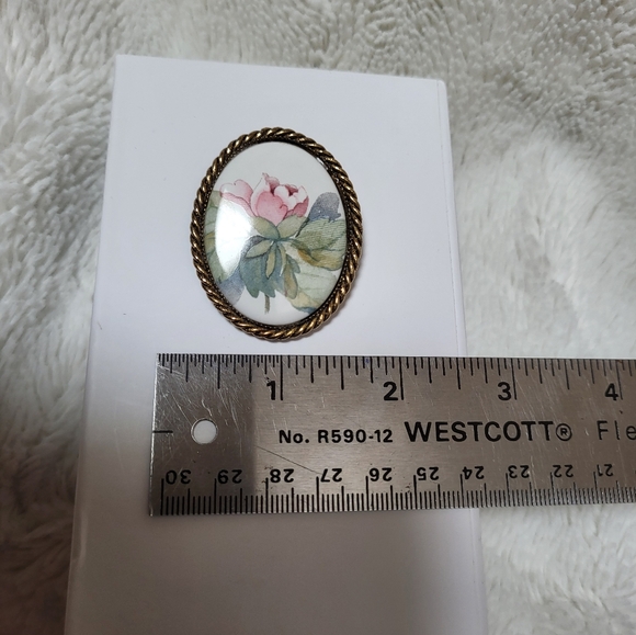 Vintage Porcelain Painted Brooch/Pendant With Pink Flower! - Picture 4 of 5